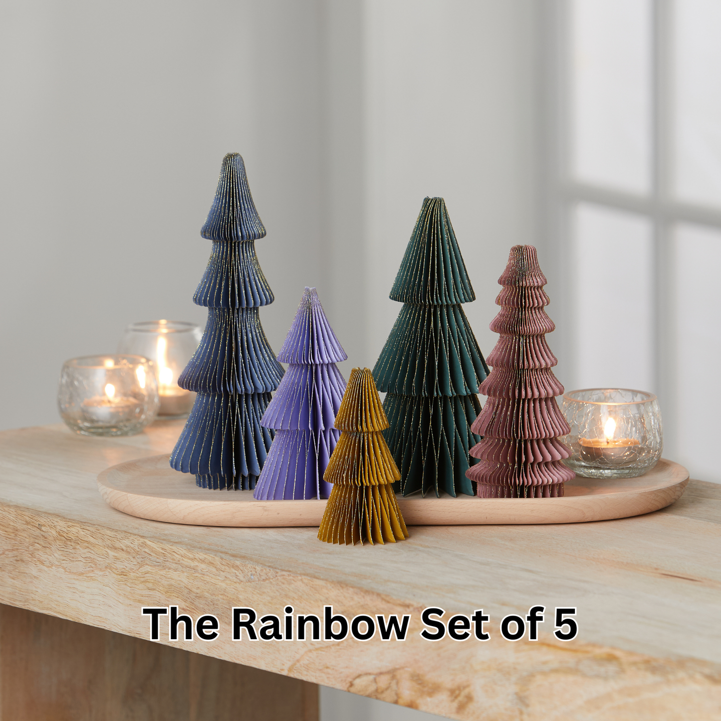 Honeycomb trees, vintage folding paper, Christmas, Winter: Lg Set 3 Red
