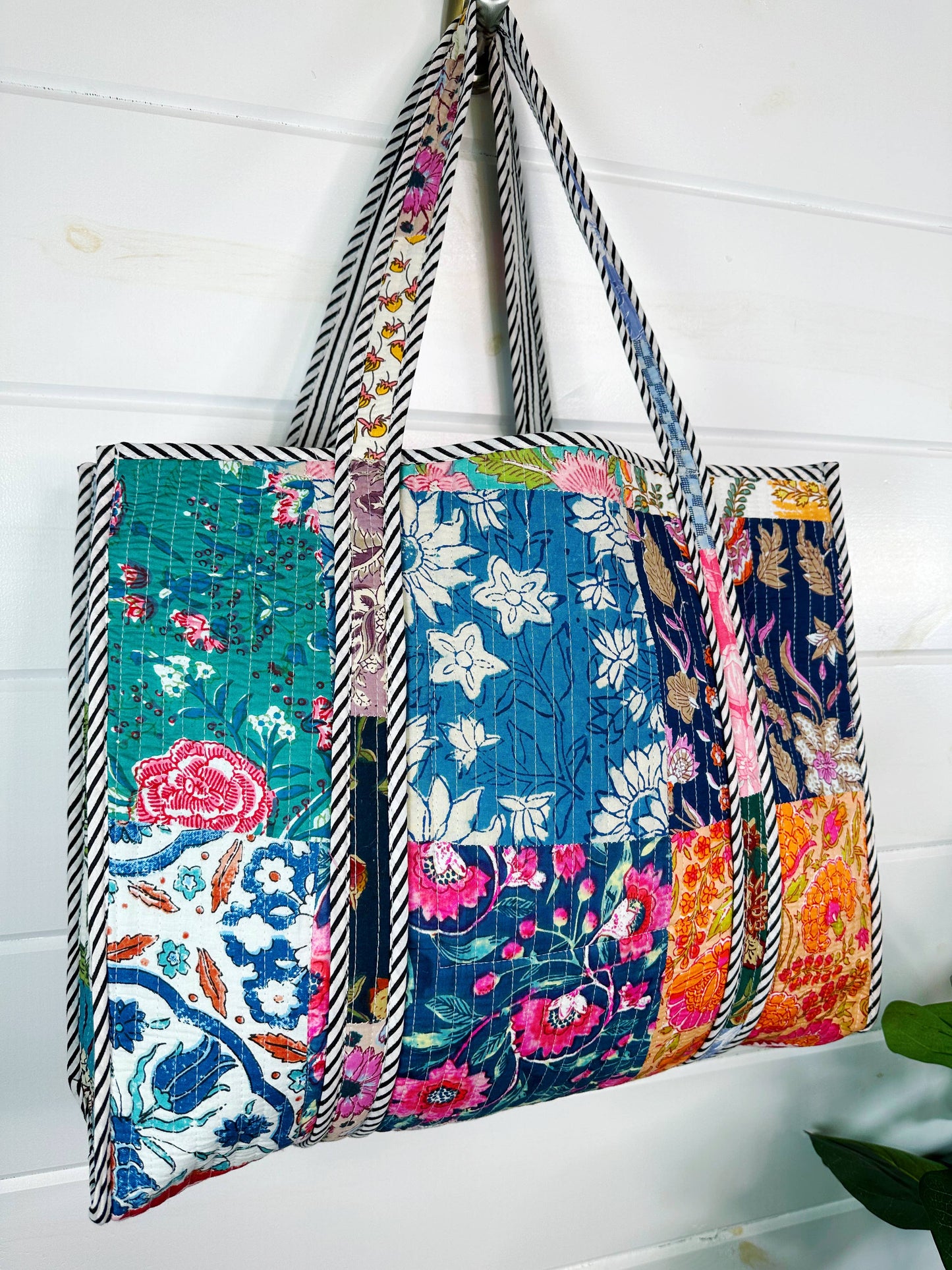 Multi Patchwork Tote Bag | Large Quilted Travel Tote Bags