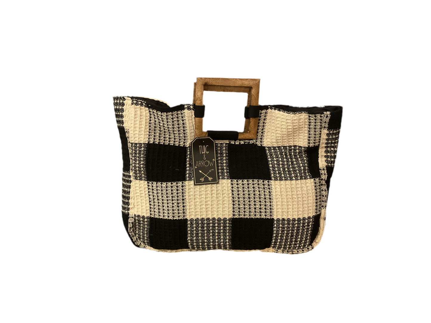 Black and White Purse with wooden handle