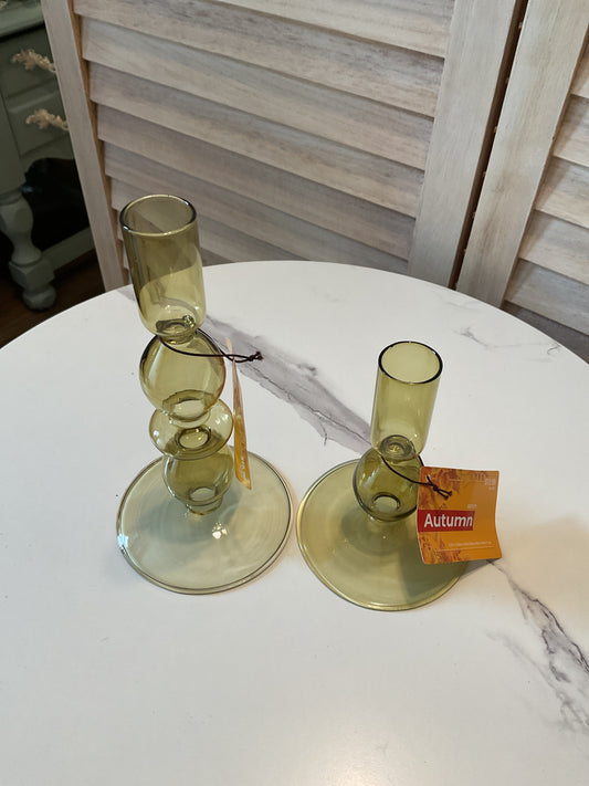 Green Glass Candlesticks