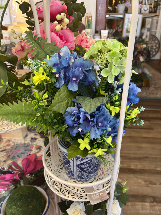 Blue and Yellow potted arrangement