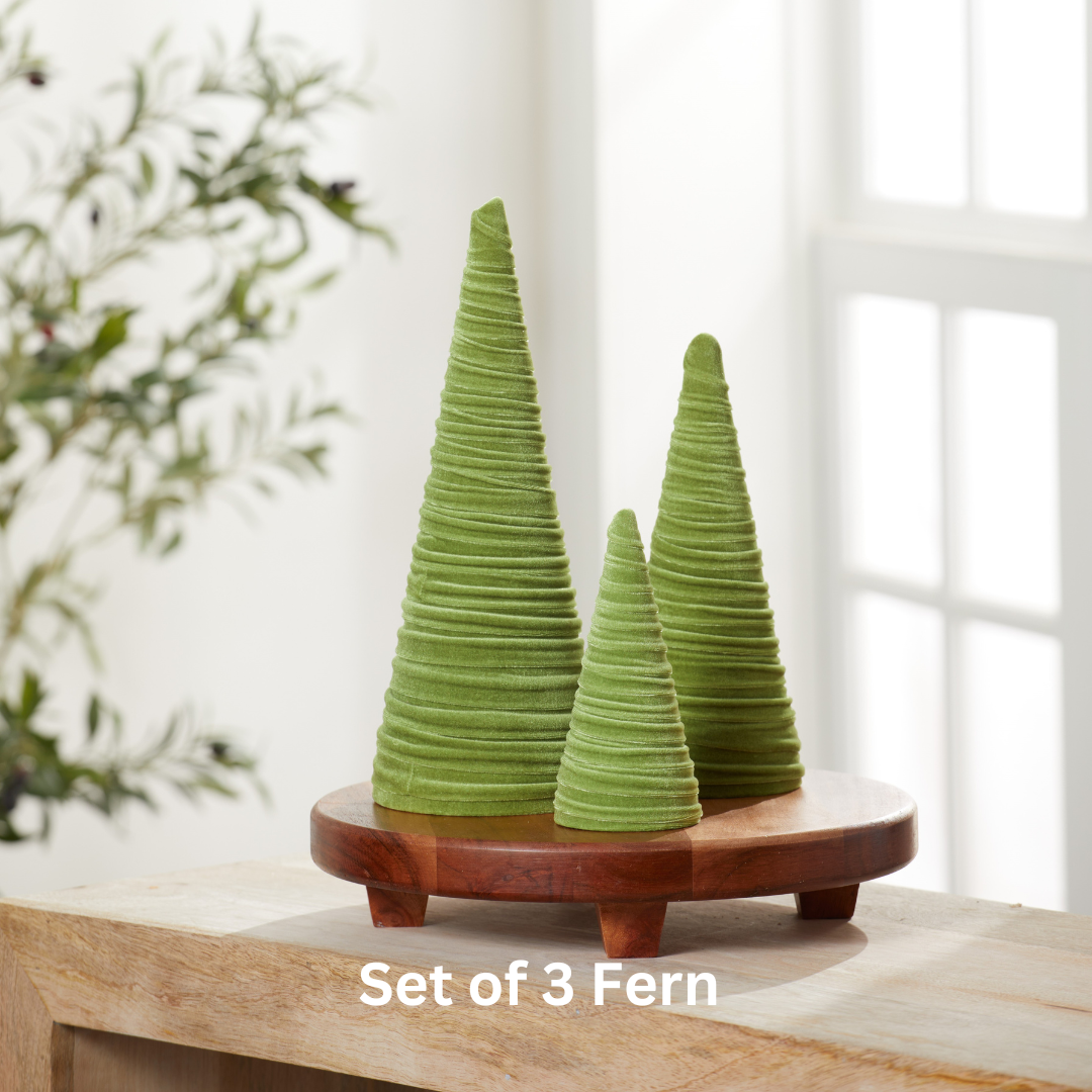 Cones Velvet Set of 3 Holiday Tabletop, Mantel Tree Decor: Silver