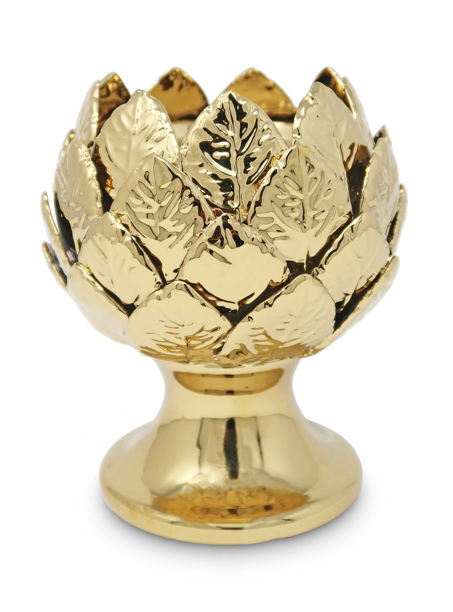 Leaf Design Tealight Holder: Gold