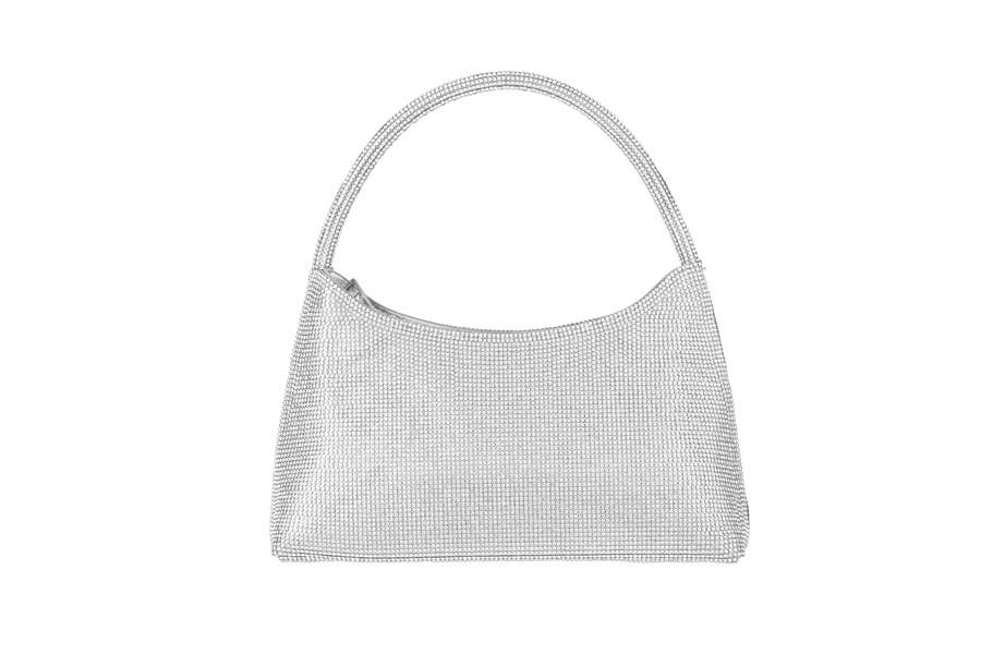 Ladies Rhinestone Frame Bag Clutch Evening Handbag: Silver
