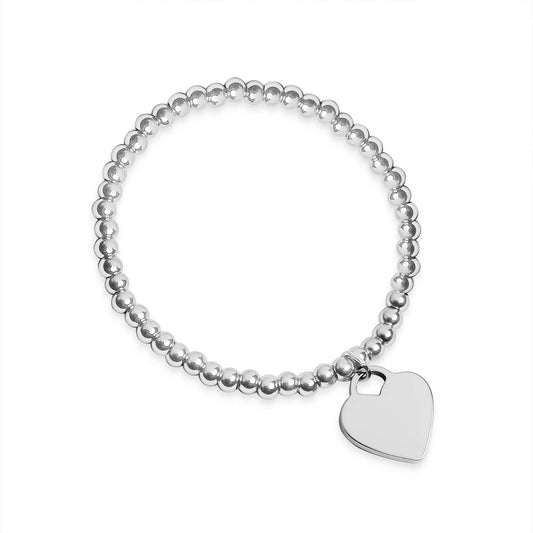 18K PVD Coated Stainless Steel Heart And Bead Stretch Bracelet: Stainless Steel