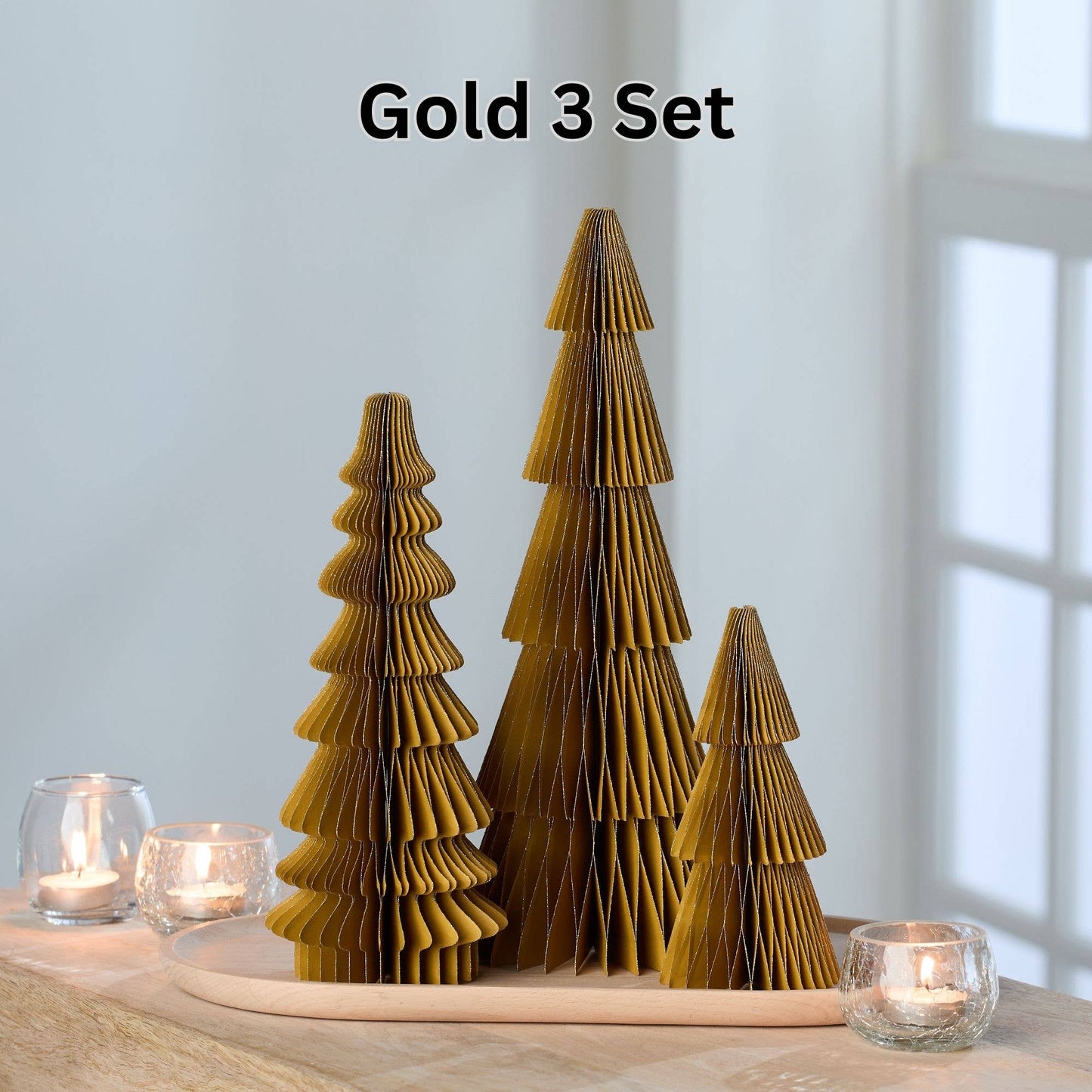 Honeycomb trees, vintage folding paper, Christmas, Winter: Set 3 Olive
