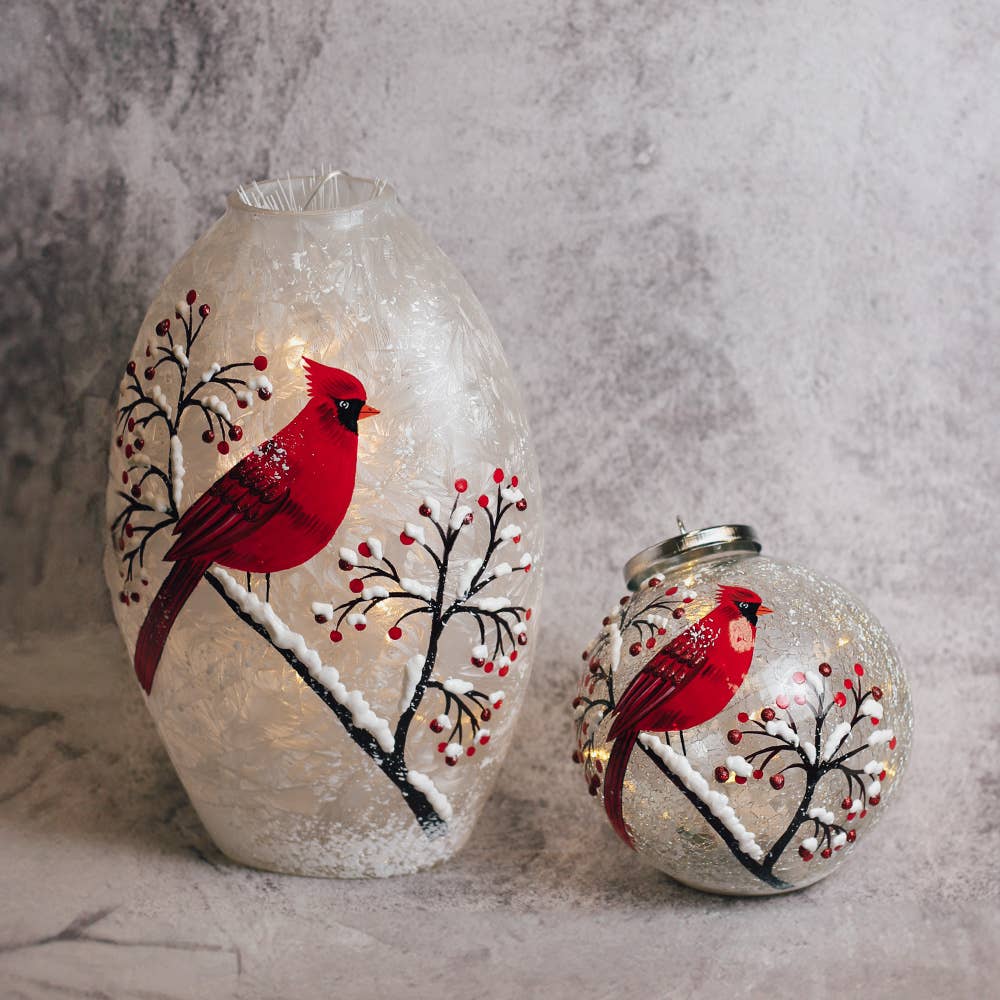 Snow Branch Glass Oval with LED String Lights