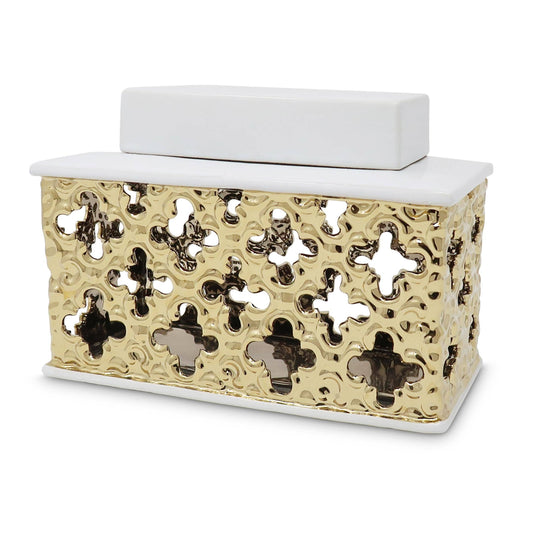 Gold Decorative Rectangle Jar with White Cover: Medium