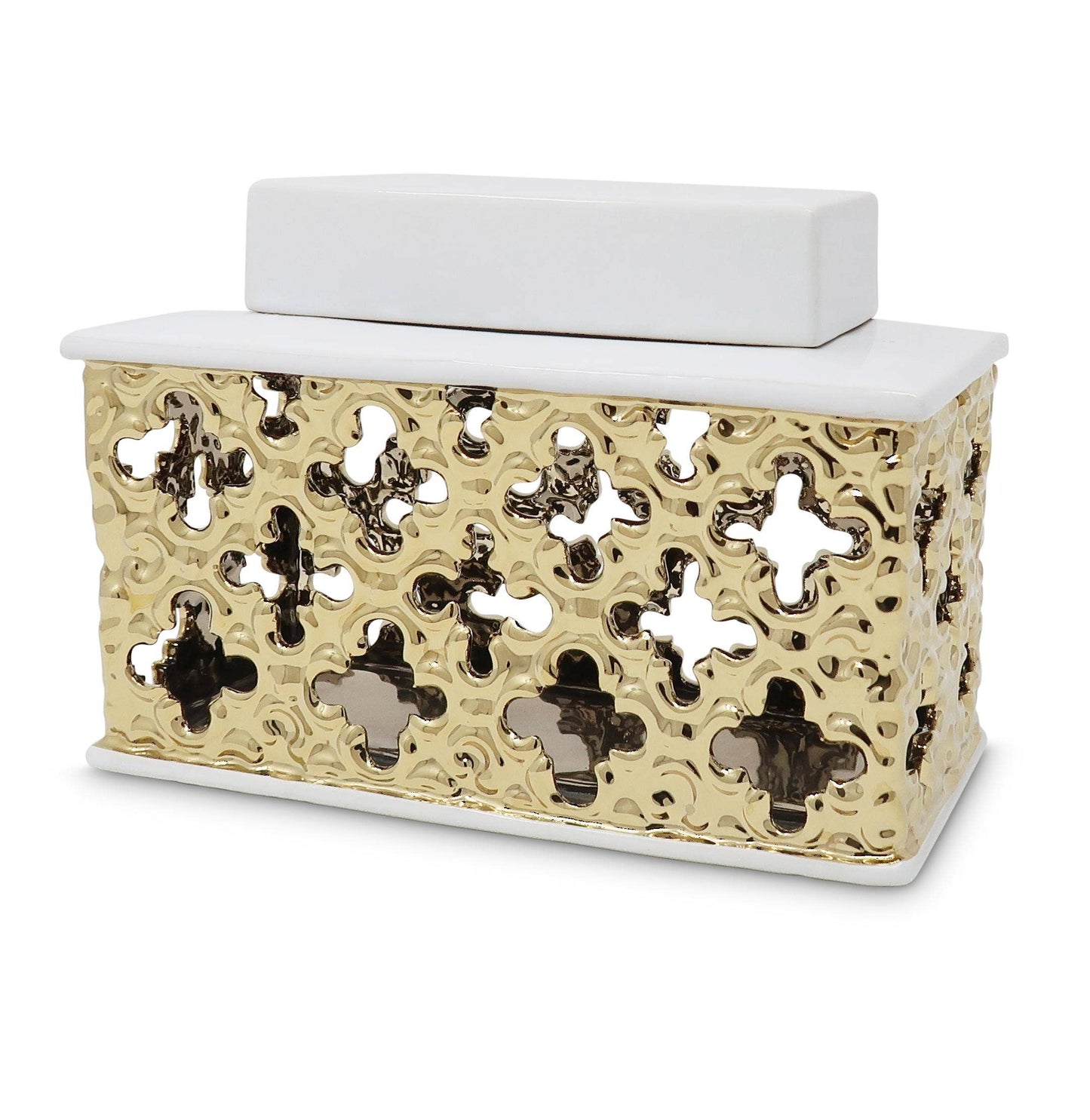 Gold Decorative Rectangle Jar with White Cover: Large