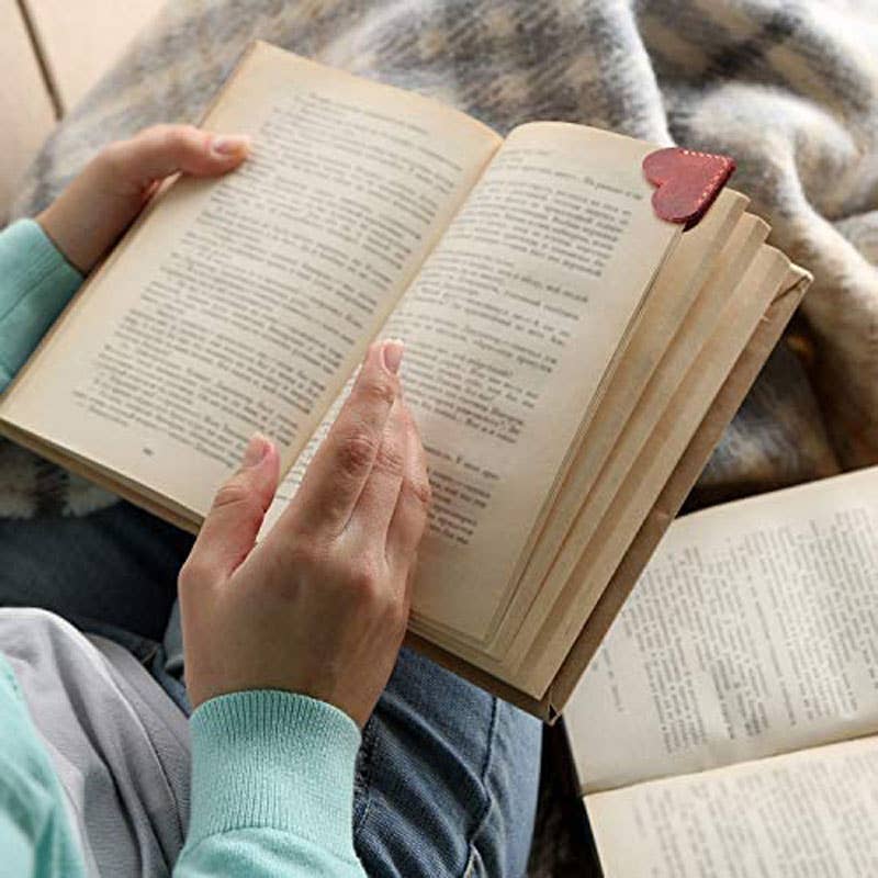 Leather Heart Bookmark, Reader Gift, Book accessories: Red / Heart Shaped