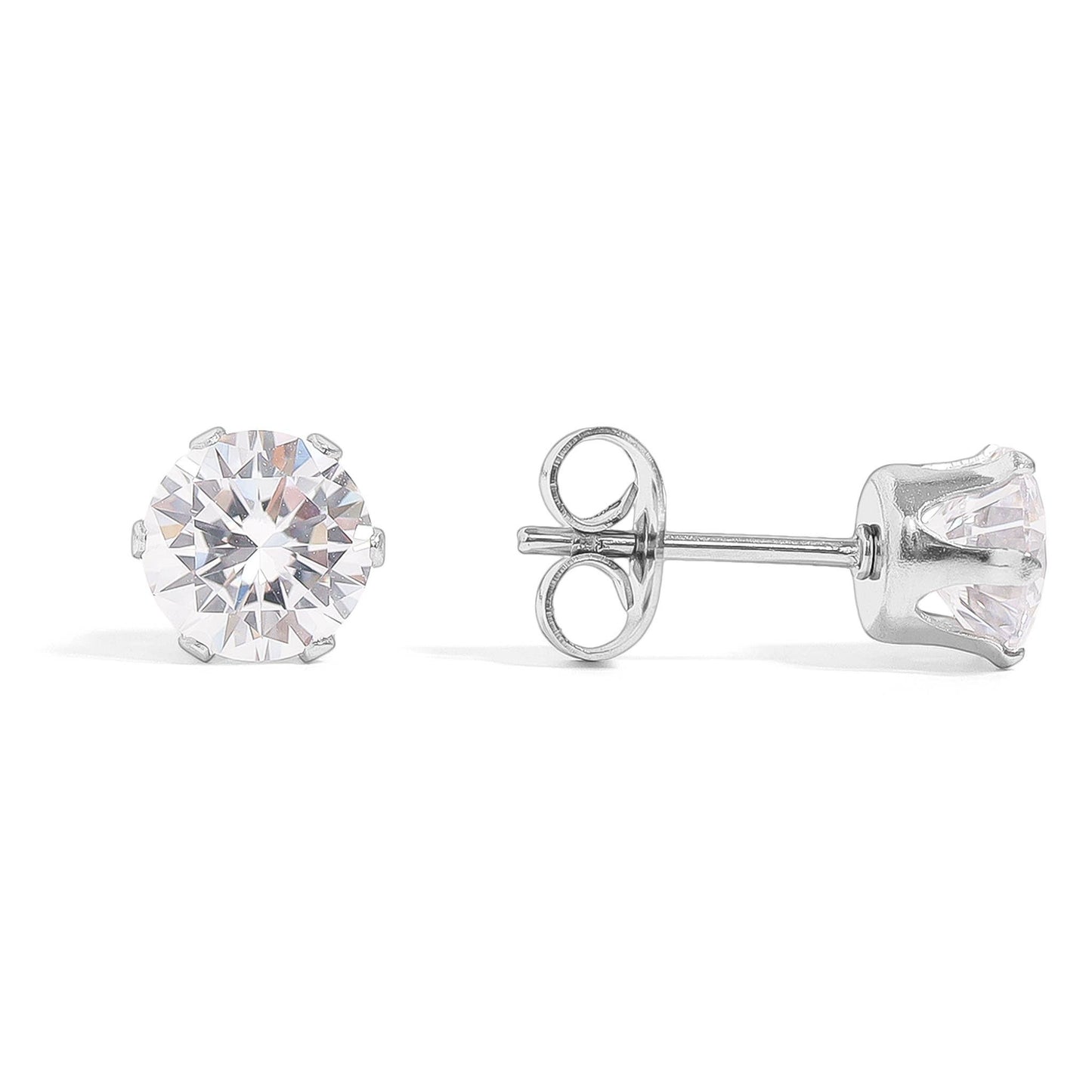Stainless Steel Round CZ Stud Earrings: Clear/07mm