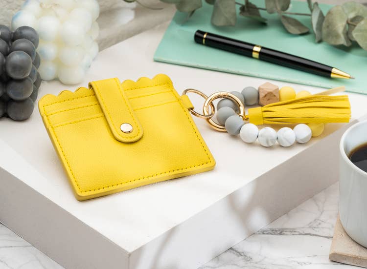 Leather Keychain Wallet With Wristlet Bangle Bracelet: Red