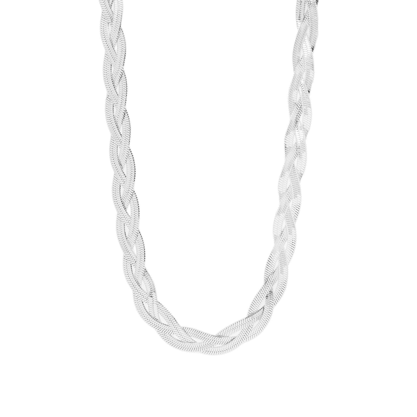 18K Gold PVD Stainless Steel Interwoven Herringbone Chain Necklace: Stainless