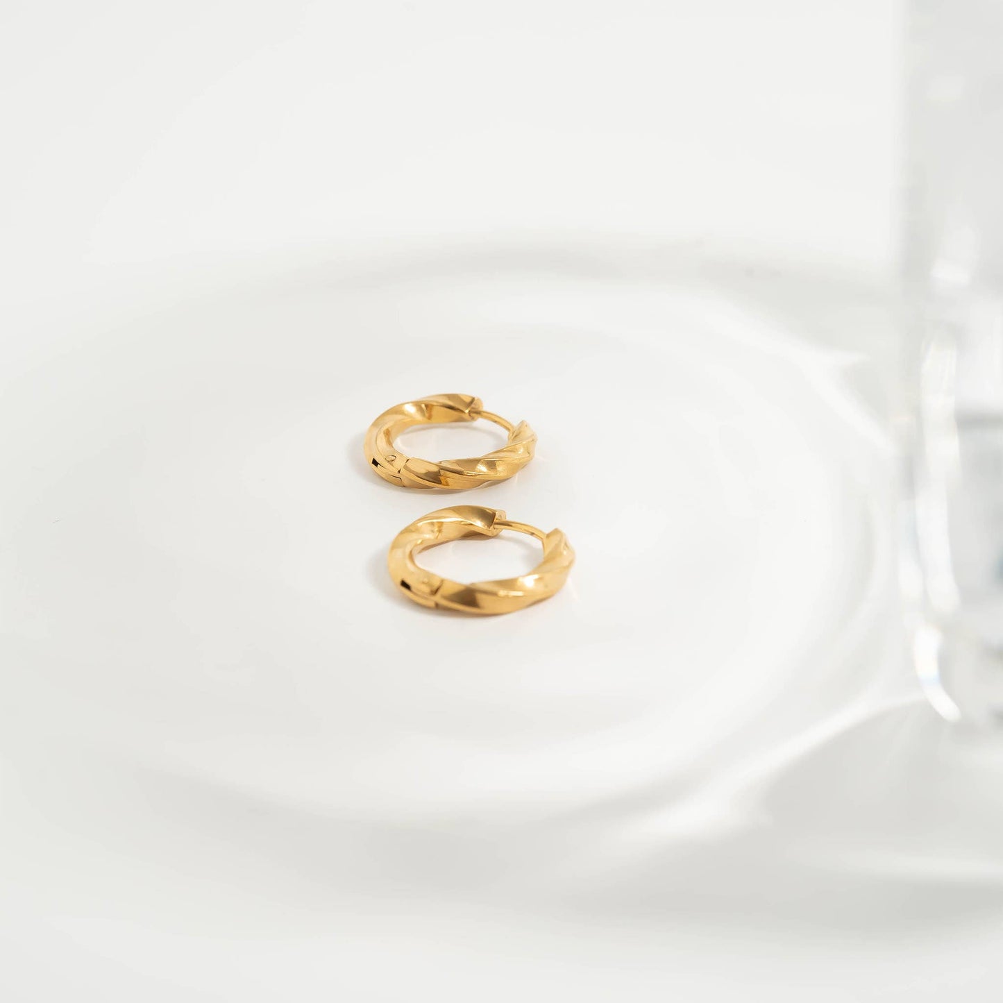 18K Gold PVD Stainless Steel Textured Twisted Huggie Hoop Earrings / ERJ0026: Gold / 18mm
