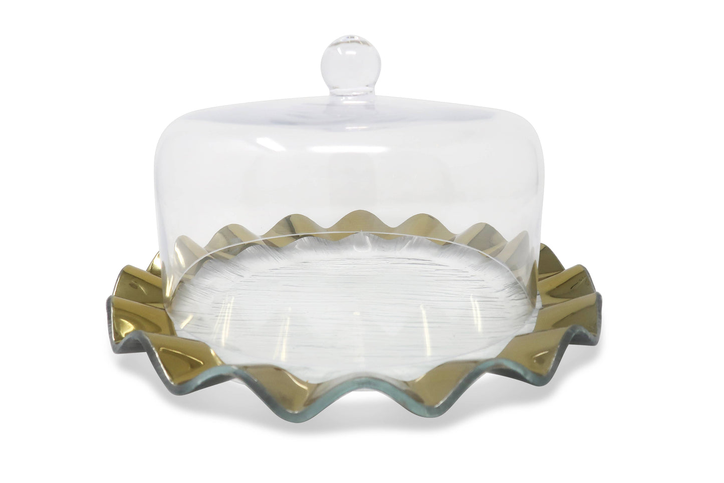 Glass Cake Dome With Scalloped Border: Gold