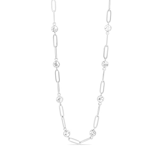 18K Gold PVD Steel Station Stone Paperclip Chain Necklace: Stainless / 14+02" / 4mm
