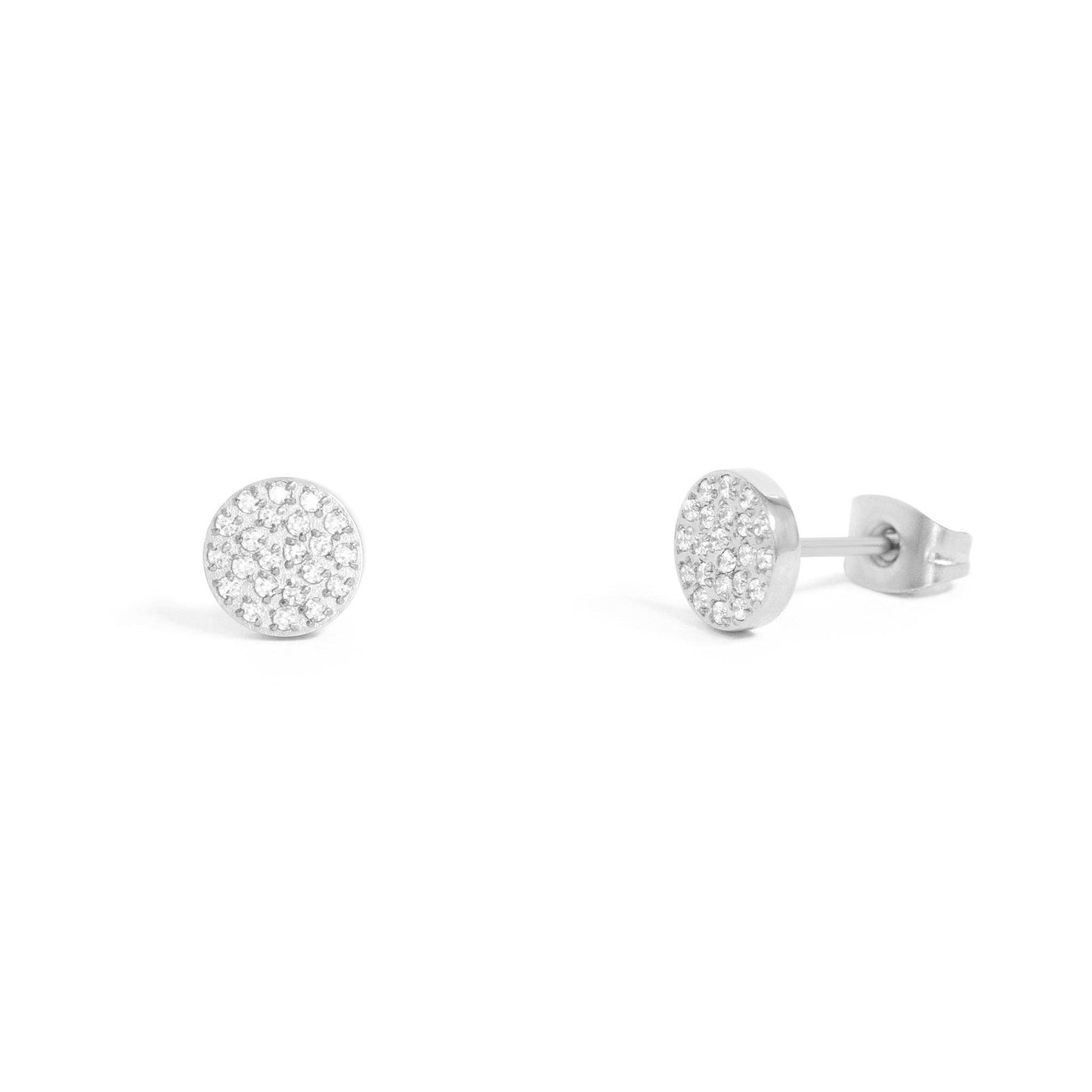 18K Gold PVD Stainless Steel Pave Stone Round Stud Earrings: Gold