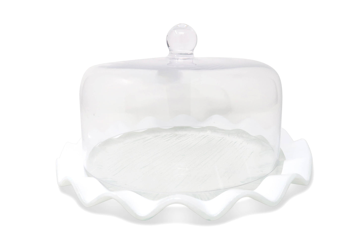 Glass Cake Dome With Scalloped Border: Gold