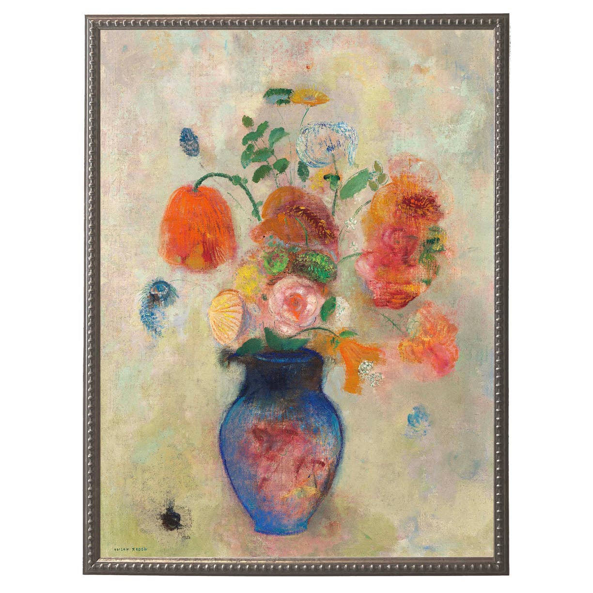 Framed vintage floral oil painting reproduction C: Beaded Pewter Frame 1315-75 / 8" X 10"