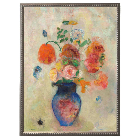 Framed vintage floral oil painting reproduction C: Beaded Pewter Frame 1315-75 / 8" X 10"