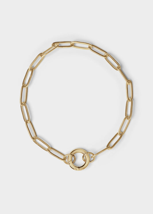 Stainless Steel Paperclip with Charm Keeper Chain Bracelet: Gold / 7.5"