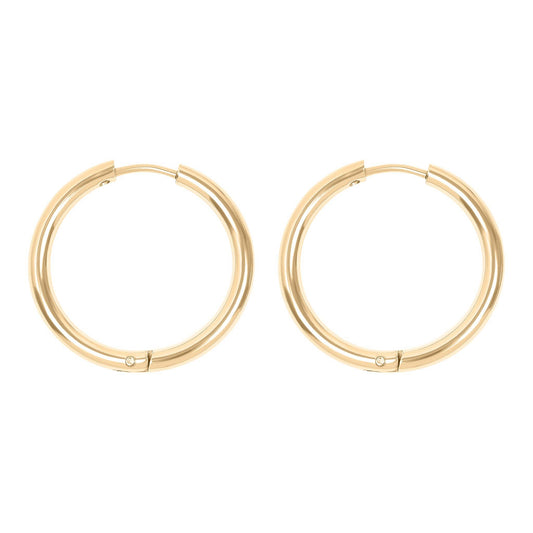 18K Gold PVD Stainless Steel Circle Huggie Hoop Earrings: Gold / 24mm