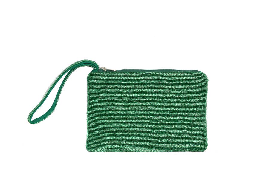 Fully Beaded Ladies Wristlet Wallet: Black