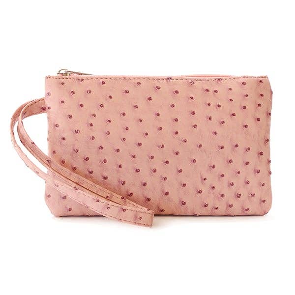 Vibrant Ostrich Wristlet: Taupe