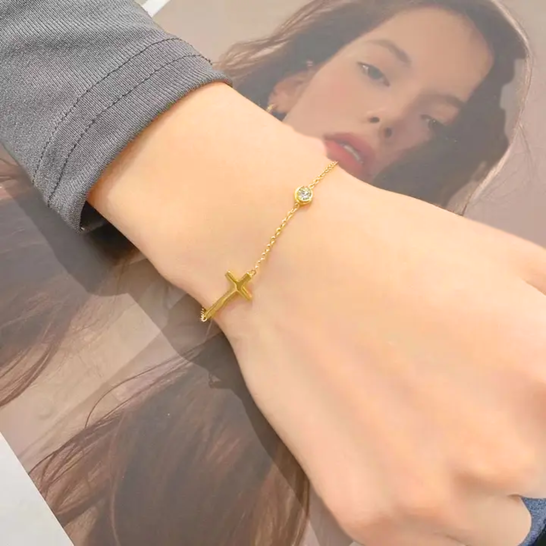 "A Blessing" Dainty Gold Cross Bracelet | Christian jewelry