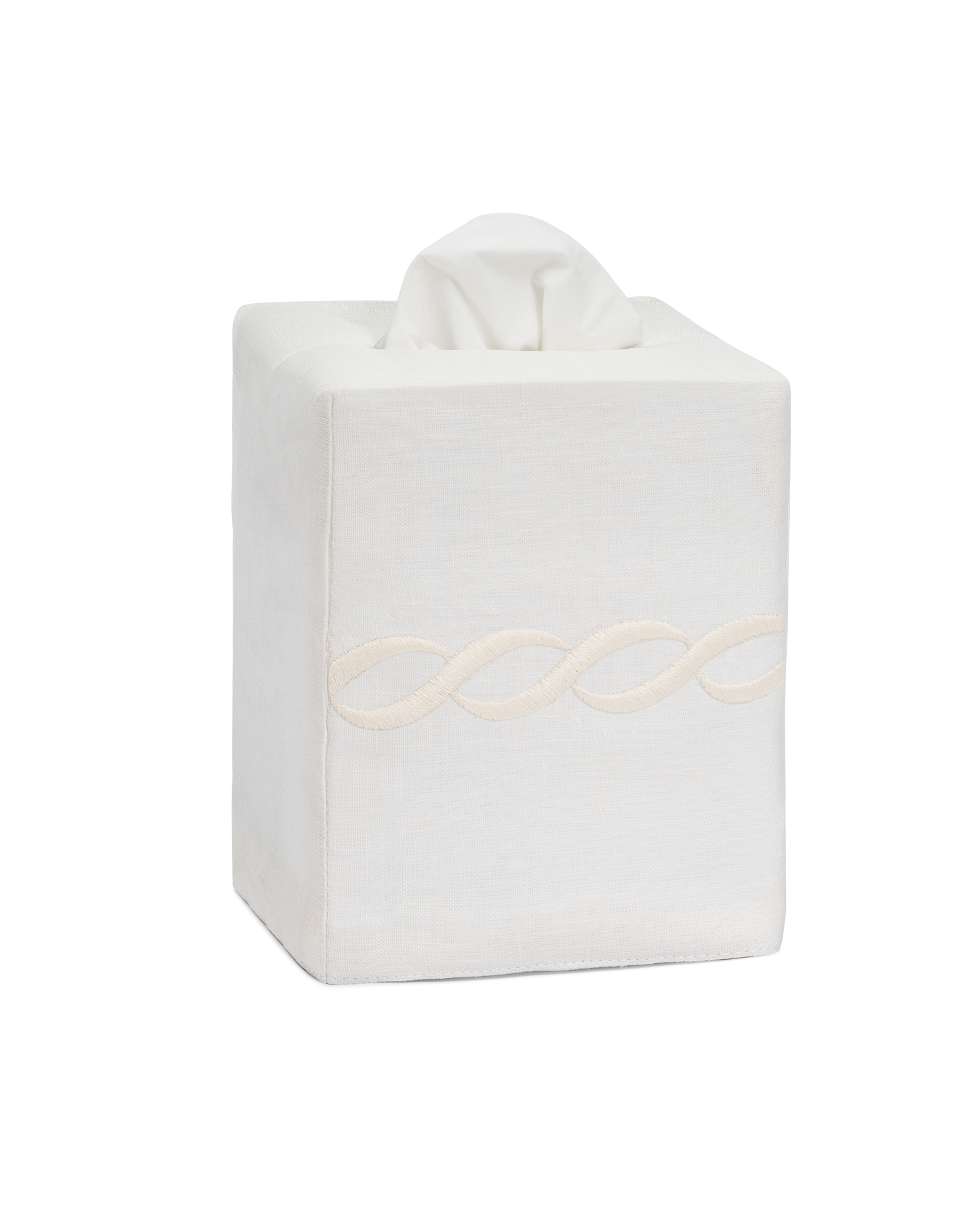 Greenwich Linen Chain Tissue Box Cover: White on White