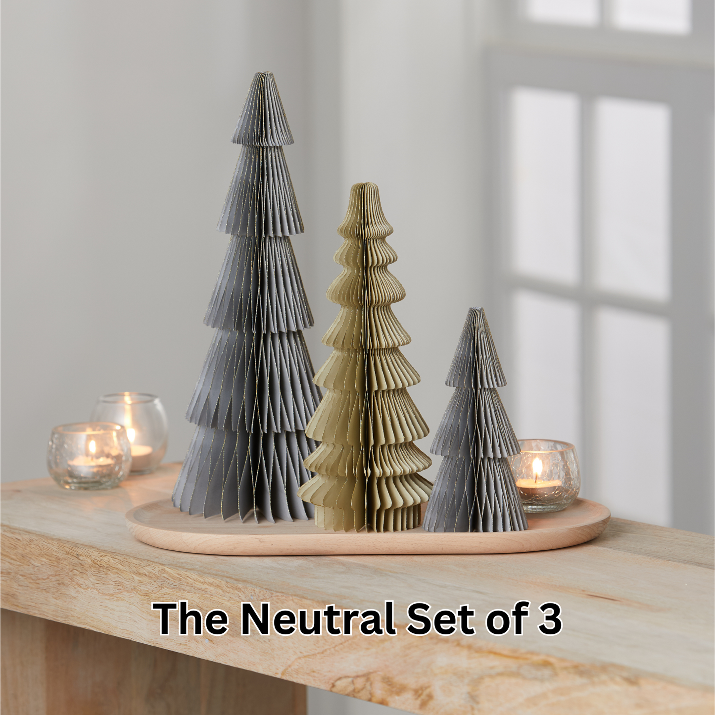 Honeycomb trees, vintage folding paper, Christmas, Winter: Set 5 Neutral