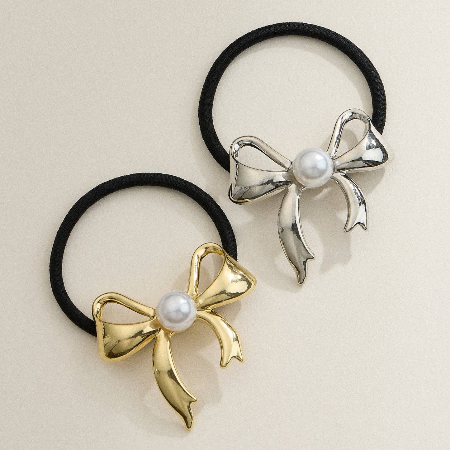 Metal Bow Hair Tie with Pearl: SV / ONE / 5DH88021