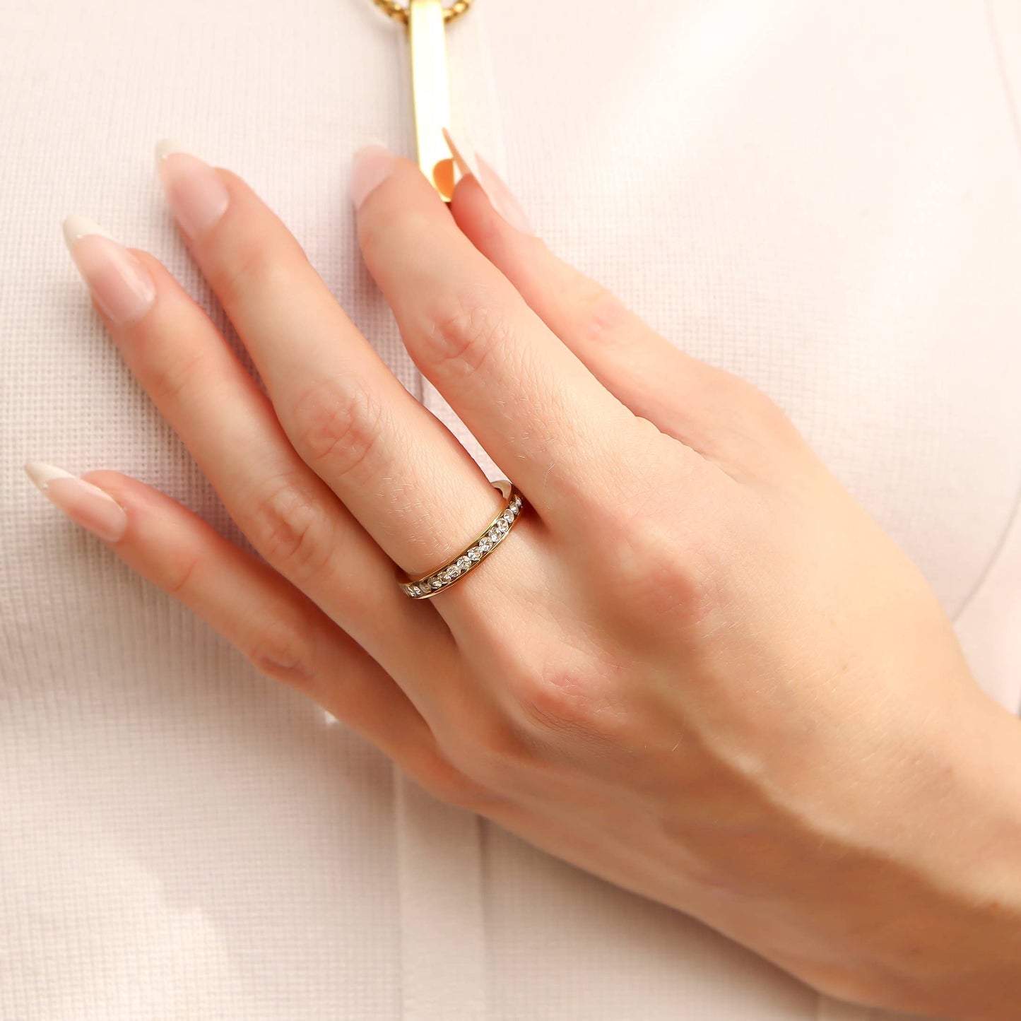 18K Gold PVD CZ Eternity Stainless Steel Ring: September / 6