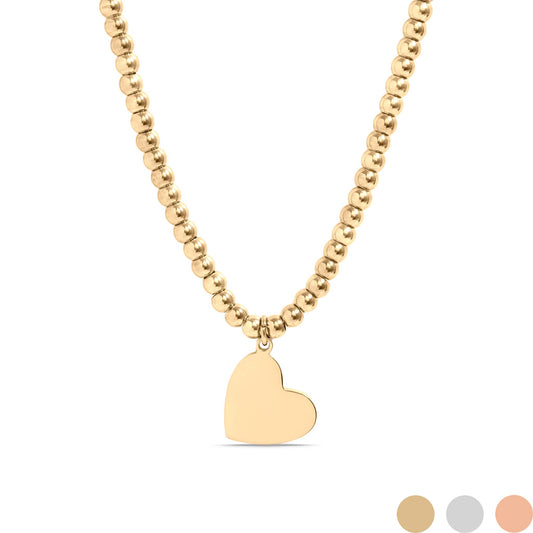 18K PVD Coated Stainless Steel Heart Beaded Necklace with 2" Extension: Gold