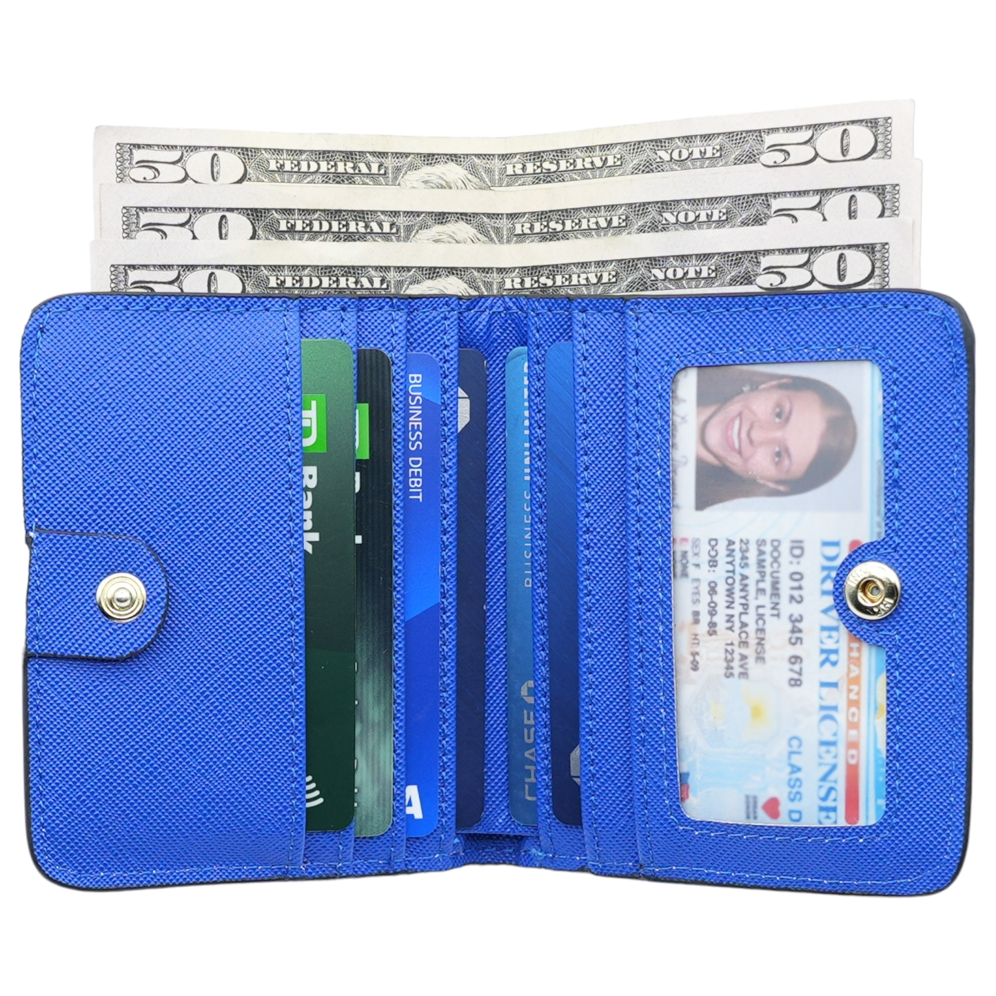 Women's Small Compact Bifold Luxury Wallet With Window ID: Silver