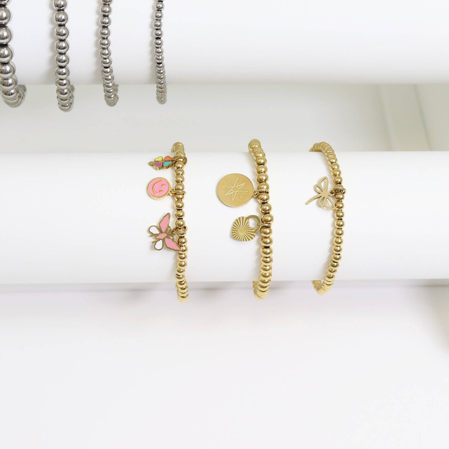 Gold Beaded Stretch Bracelet: 4mm