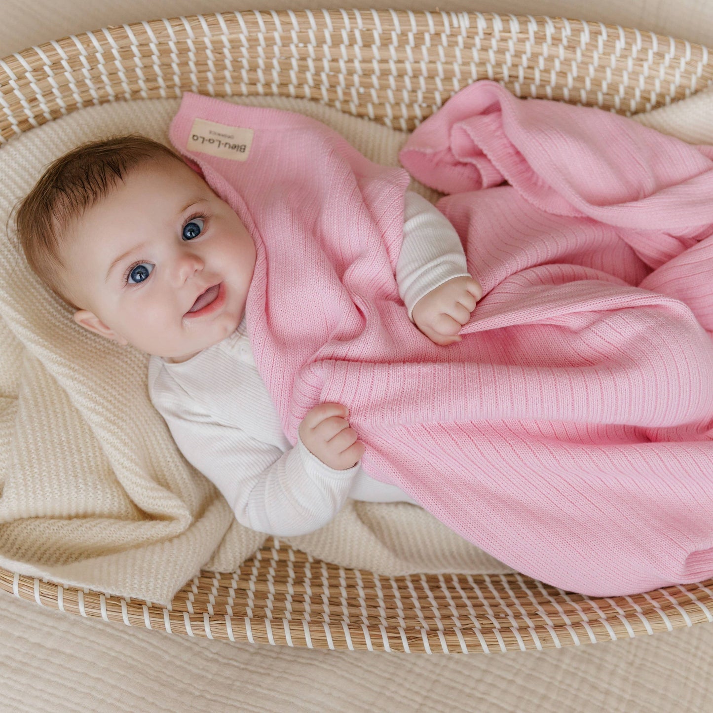 NEW! 100% Luxury Organic Cotton Ribbed Baby Swaddle Blanket: Sky Blue