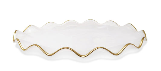White Alabaster Oval Tray With Gold Ruffled Border (2 Sizes): Medium