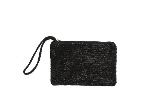 Fully Beaded Ladies Wristlet Wallet: Black