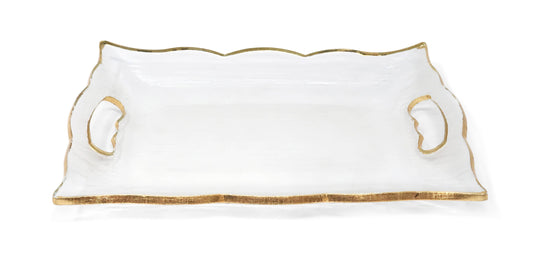 Rectangular Glass Tray with Handles and Gold Rim: Small
