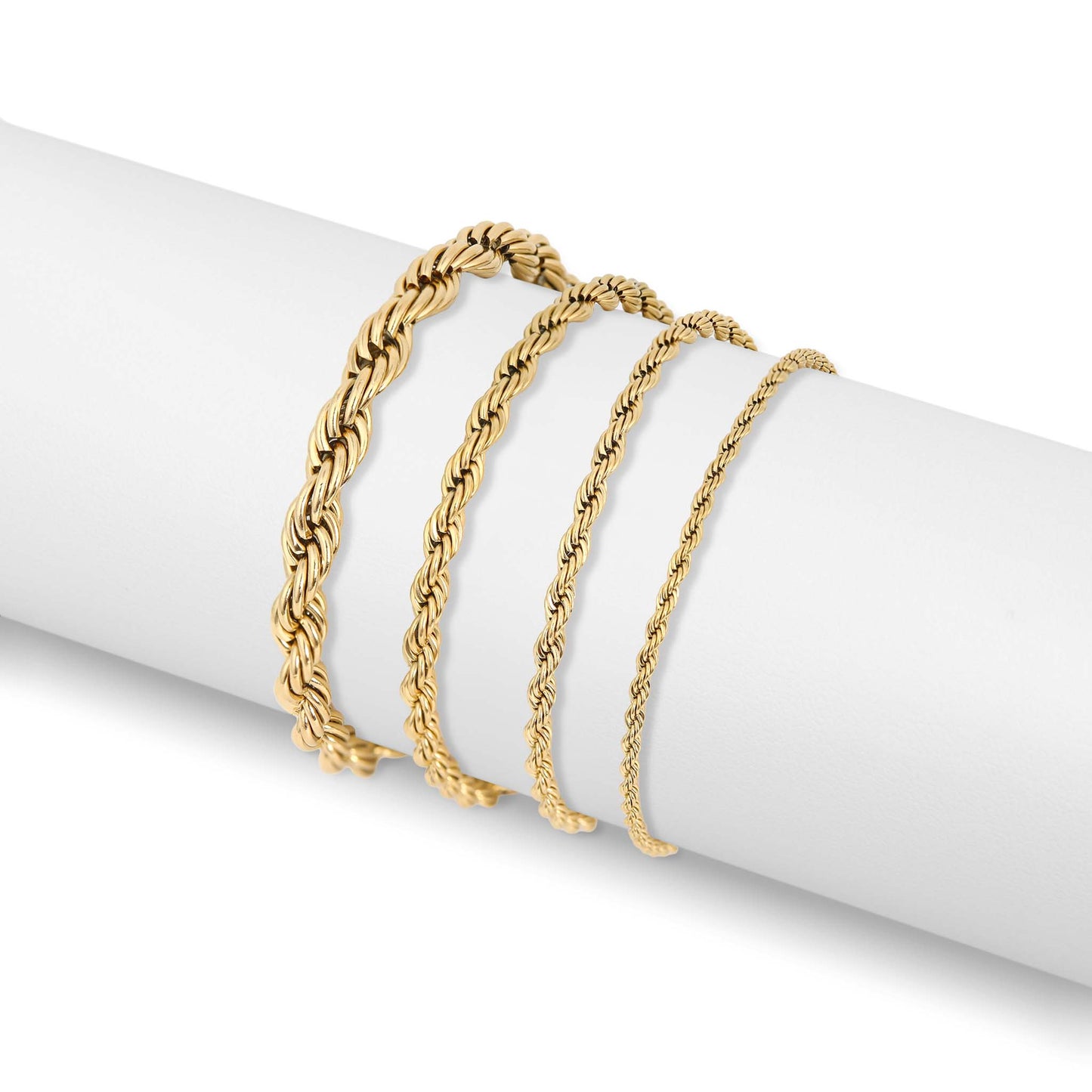 Rope Chain Bracelet / Anklet - Gold, Silver, Black: Gold / 6+2" / 4mm