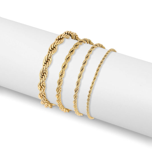Rope Chain Bracelet / Anklet - Gold, Silver, Black: Gold / 6+2" / 4mm