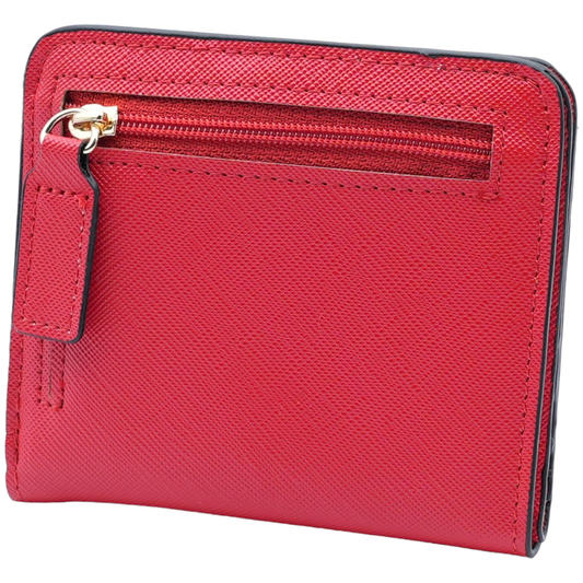 Women's Small Compact Bifold Luxury Wallet With Window ID: Red