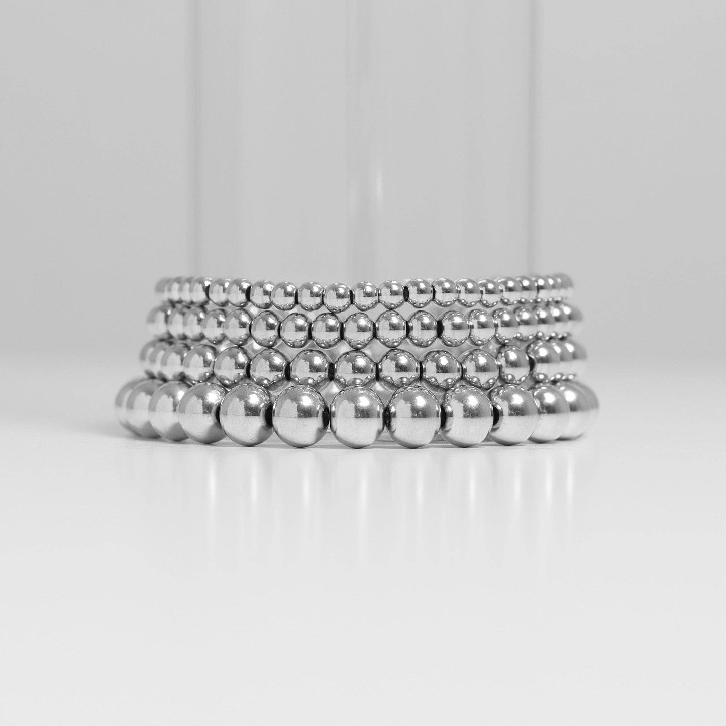 Stainless Steel Metal Bead Stretch Bracelet: 4mm