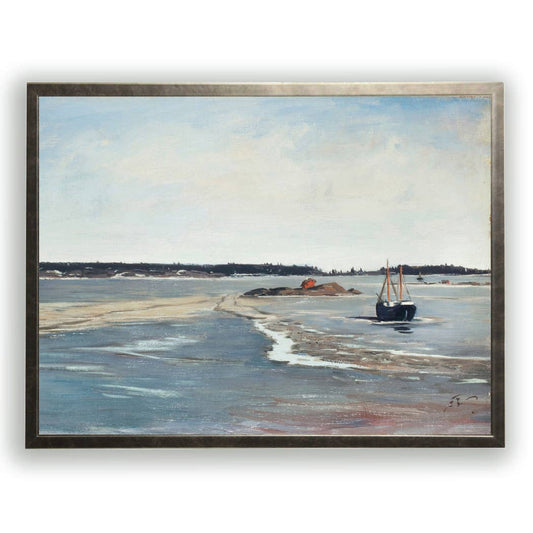 Vintage oil painting reproduction of landscape J: Grey Frame 2400-55 Zu / 10" X 8"