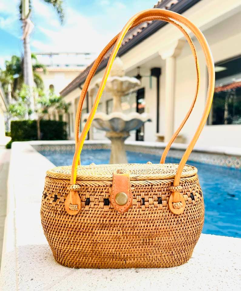 Ata Vine Basket Handbag With Leather Straps
