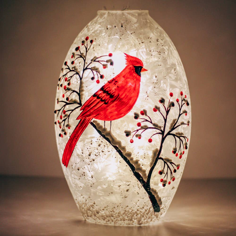 Snow Branch Glass Oval with LED String Lights