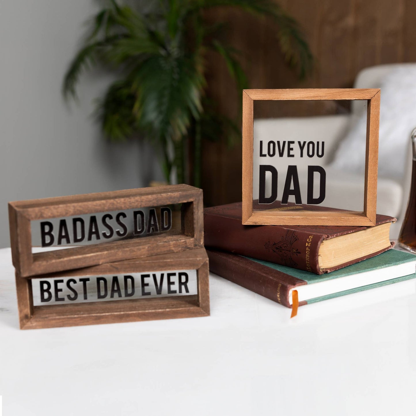 Best Dad Ever - 6" x 2" Wood Framed Glass Plaques