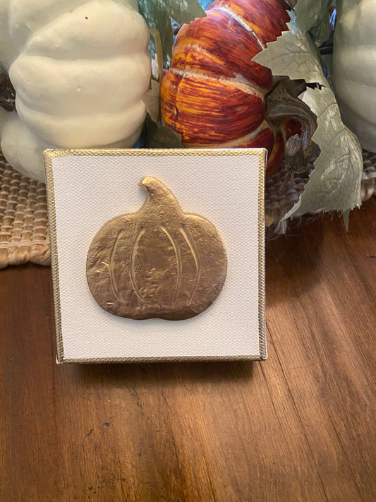 Gold Gilded Pumpkin Canvas: Package in Cello Bag with Ribbon