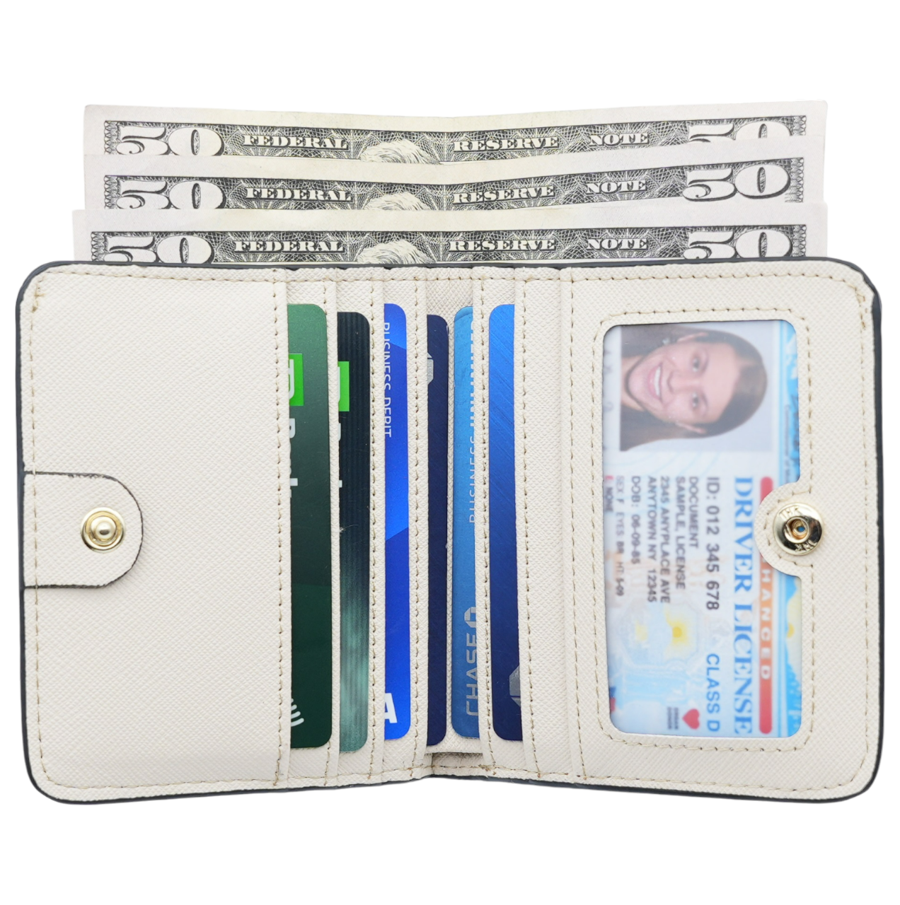 Women's Small Compact Bifold Luxury Wallet With Window ID: Purple